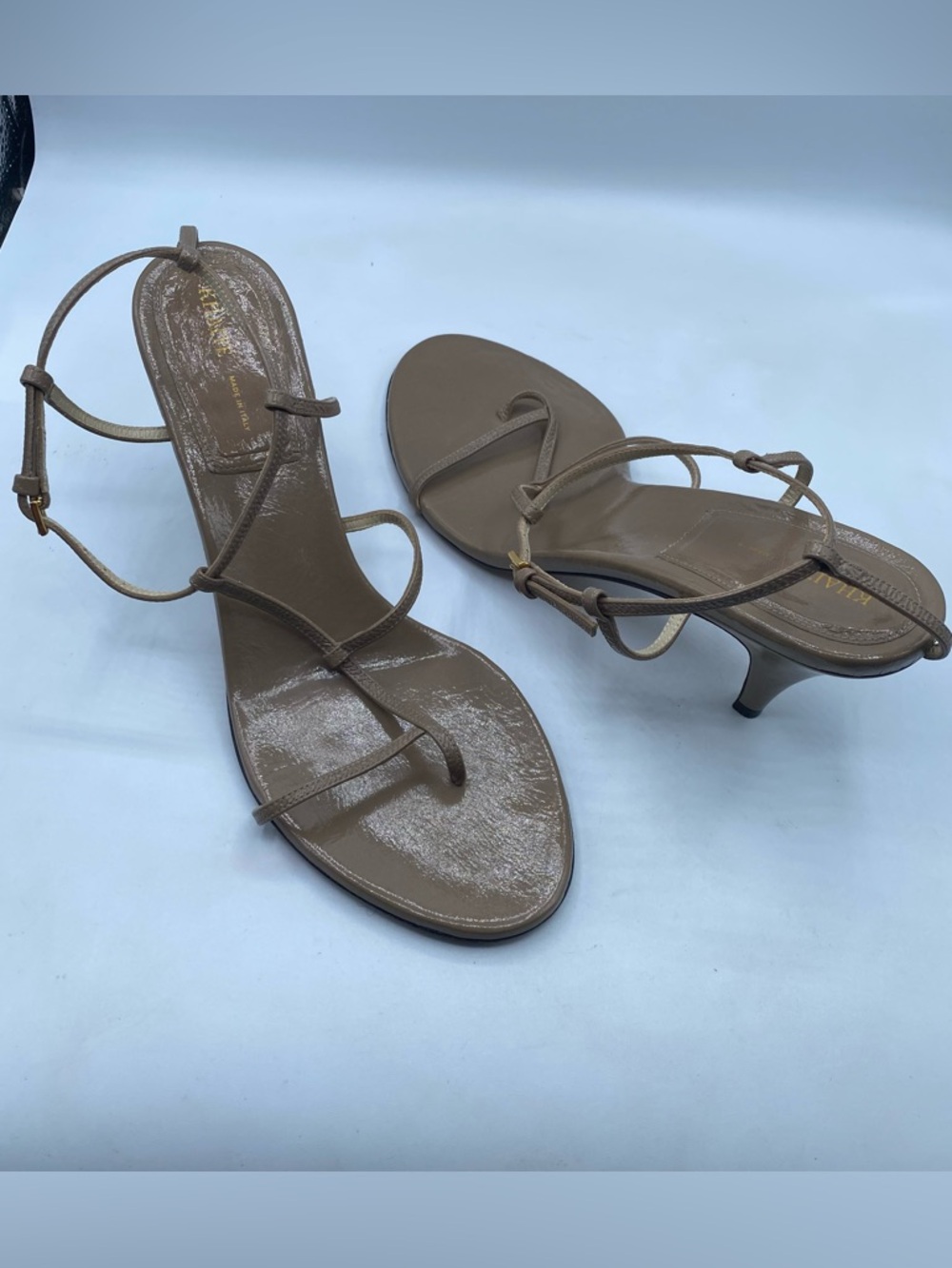 KHAITE Jones T-Strap Heel Sandals in Tan Leather - Picture 6 of 13